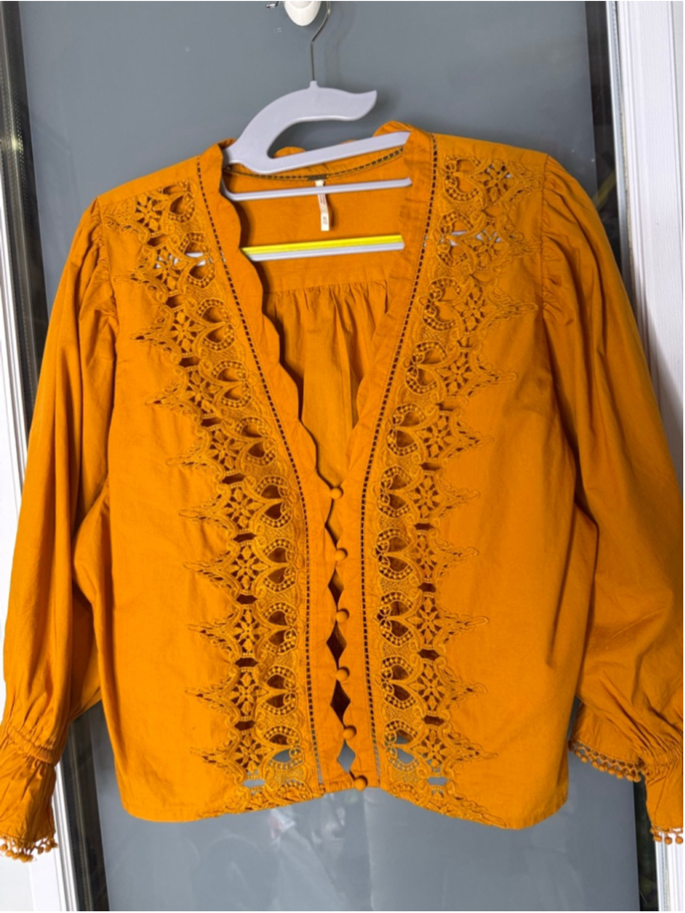 Free People Orange Embroidered Blouse Size XL - Picture 2 of 6